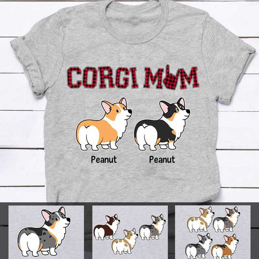 Apparel Corgi Mom Red Plaid Personalized Shirt Classic Tee / Ash Classic Tee / S