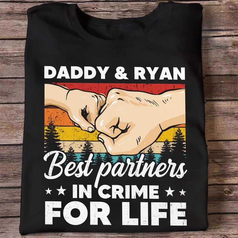 Apparel Daddy Grandpa And Kid Best Partners In Crime Personalized Shirt Classic Tee / Black Classic Tee / S