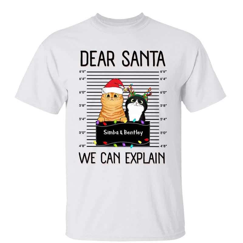 Apparel Dear Santa I Can Explain Fluffy Cat Personalized Shirt Classic Tee / White Classic Tee / S
