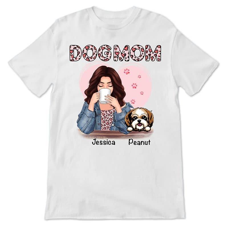 Apparel Dog Mom Leopard Heart Pattern Personalized Shirt