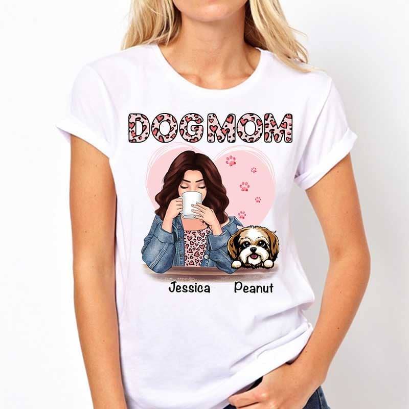 Apparel Dog Mom Leopard Heart Pattern Personalized Shirt
