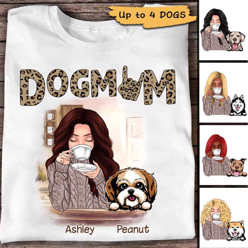 Apparel Dog Mom Leopard Pattern Personalized Shirt Classic Tee / White Classic Tee / S