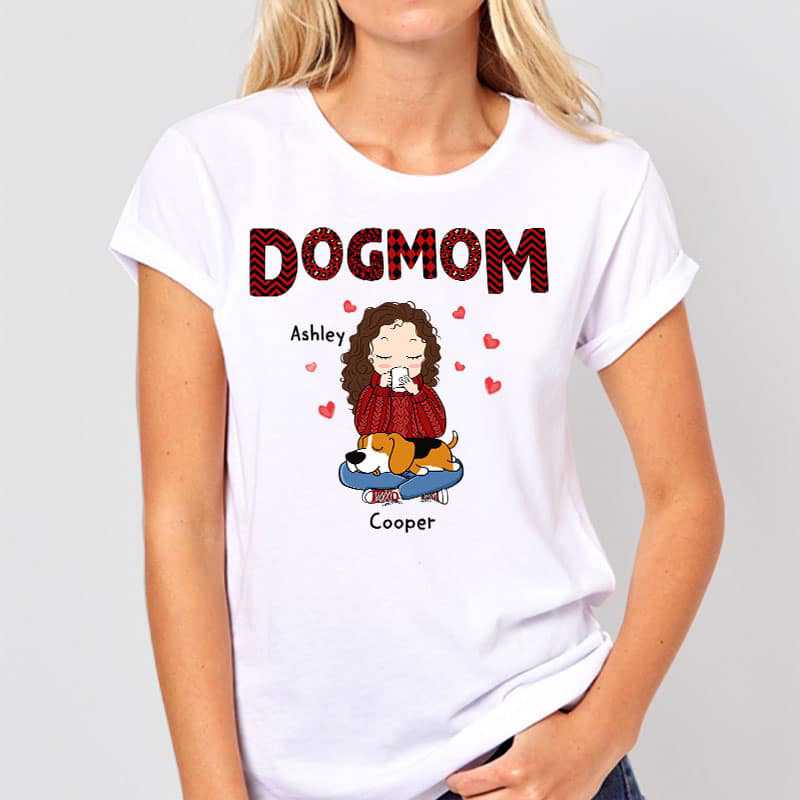 Apparel Dog Mom Red Pattern Chibi Girl Personalized Shirt