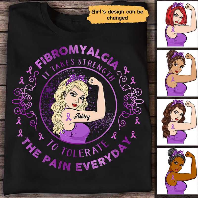 Apparel Fibromyalgia Warrior Strong Woman Personalized Shirt Classic Tee / Black Classic Tee / S