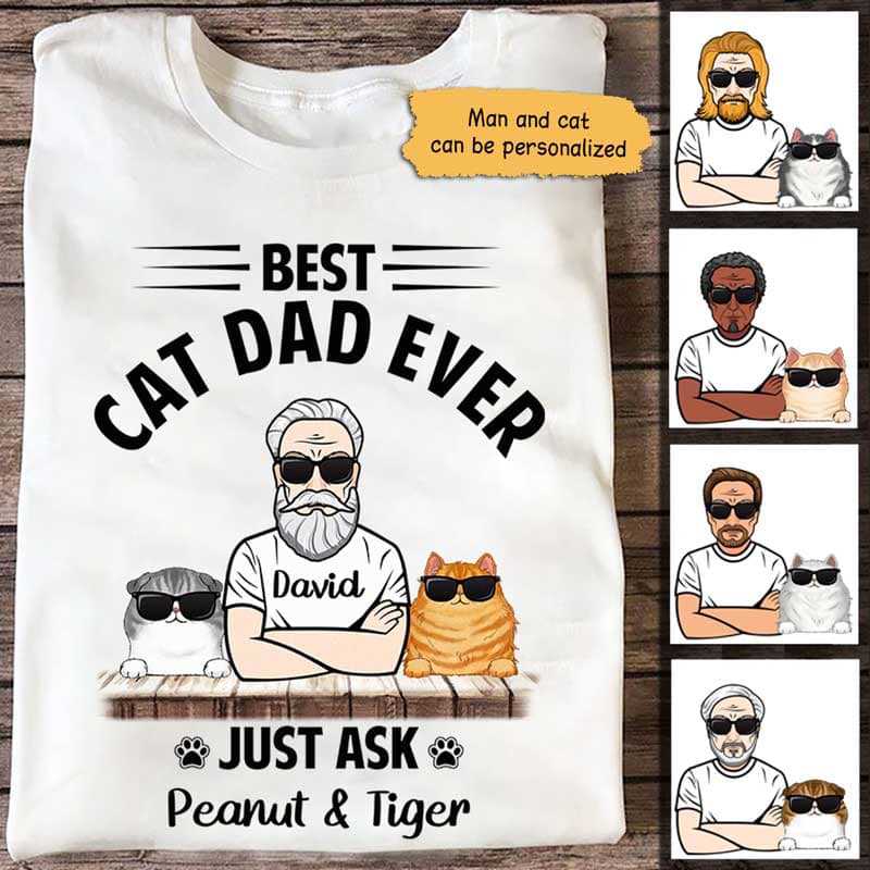 Apparel Fluffy Cat Best Cat Dad Personalized Shirt Classic Tee / White Classic Tee / S
