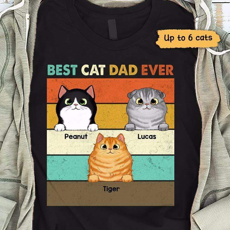 Apparel Fluffy Cat Best Cat Dad Retro Personalized Shirt Classic Tee / Black Classic Tee / S