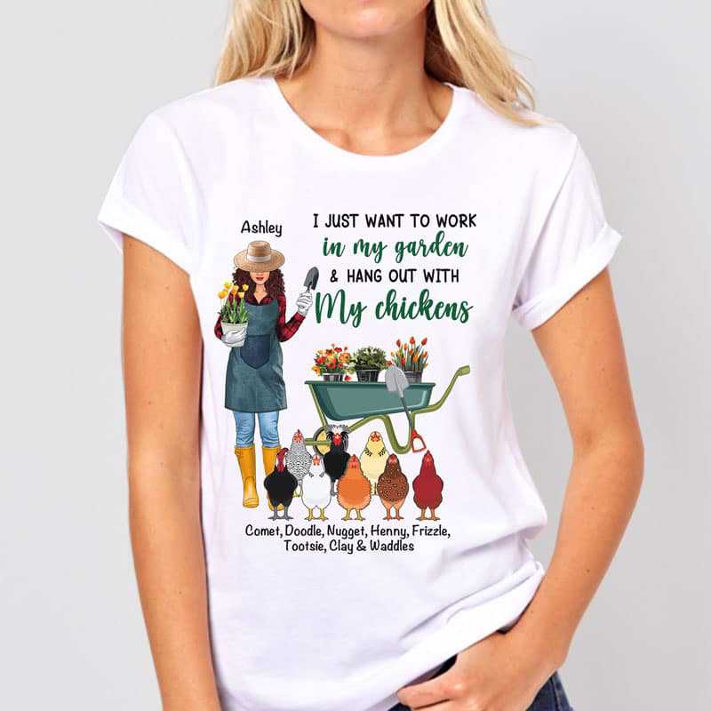 Apparel Gardening Girl And Chickens Personalized Shirt