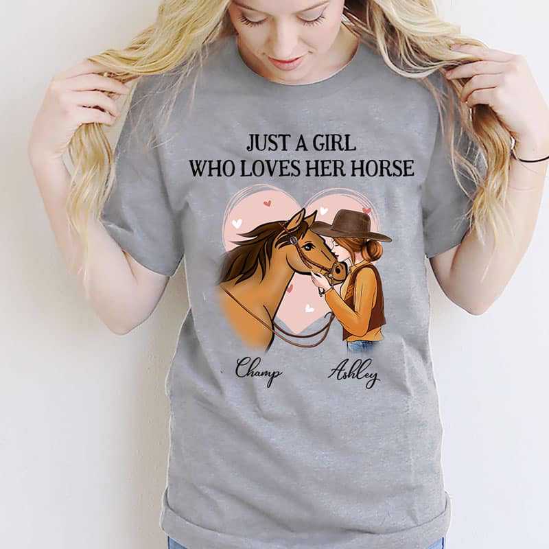 Apparel Girl And Horse Pink Heart Personalized Shirt