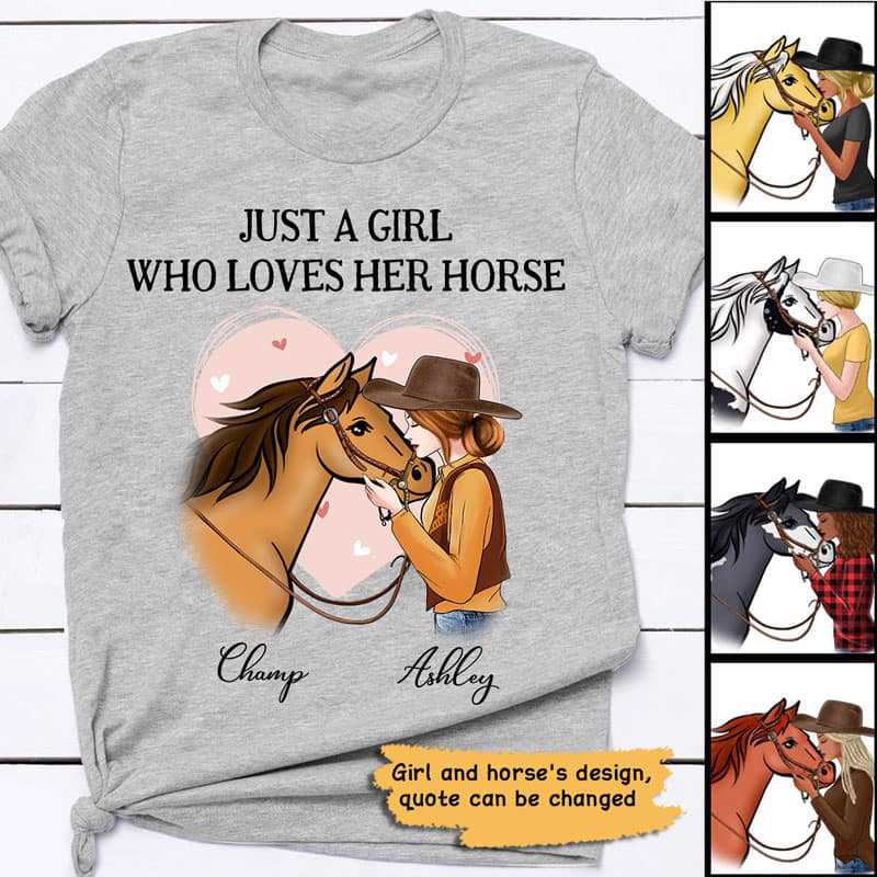 Apparel Girl And Horse Pink Heart Personalized Shirt Classic Tee / Ash Classic Tee / S
