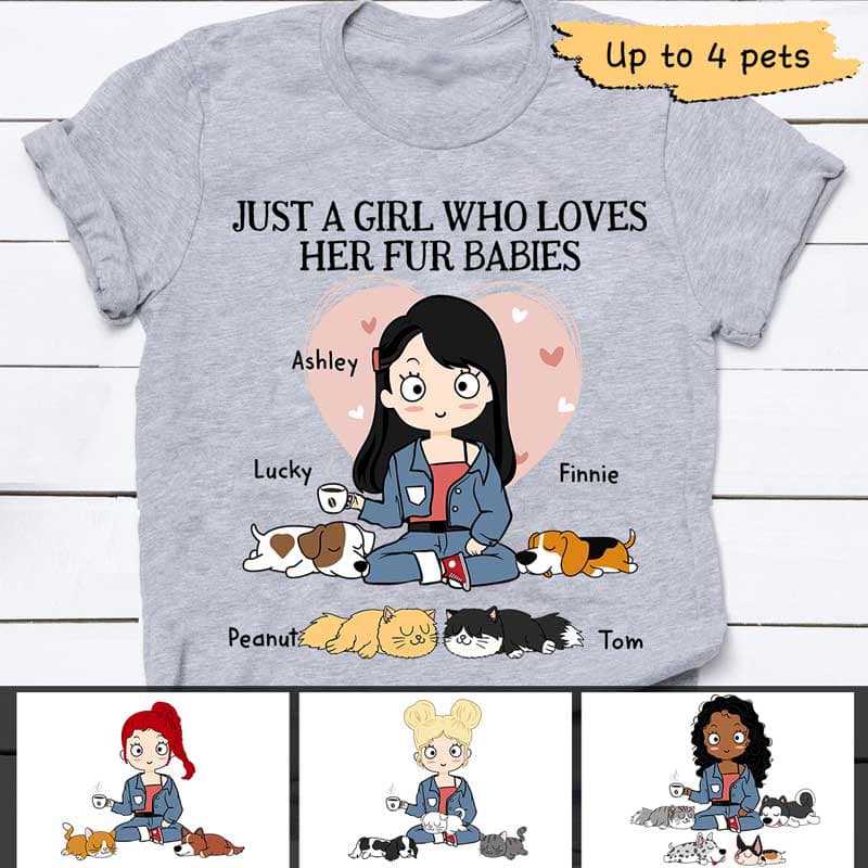 Apparel Girl Loves Sleeping Cat And Dog Personalized Shirt Classic Tee / Ash Classic Tee / S