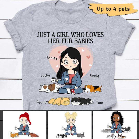 Apparel Girl Loves Sleeping Cat And Dog Personalized Shirt Classic Tee / Ash Classic Tee / S