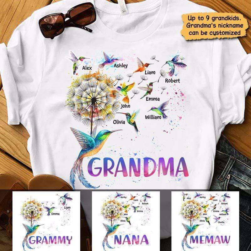 Apparel Grandma Colorful Dandelion Hummingbird Personalized Shirt Classic Tee / White Classic Tee / S