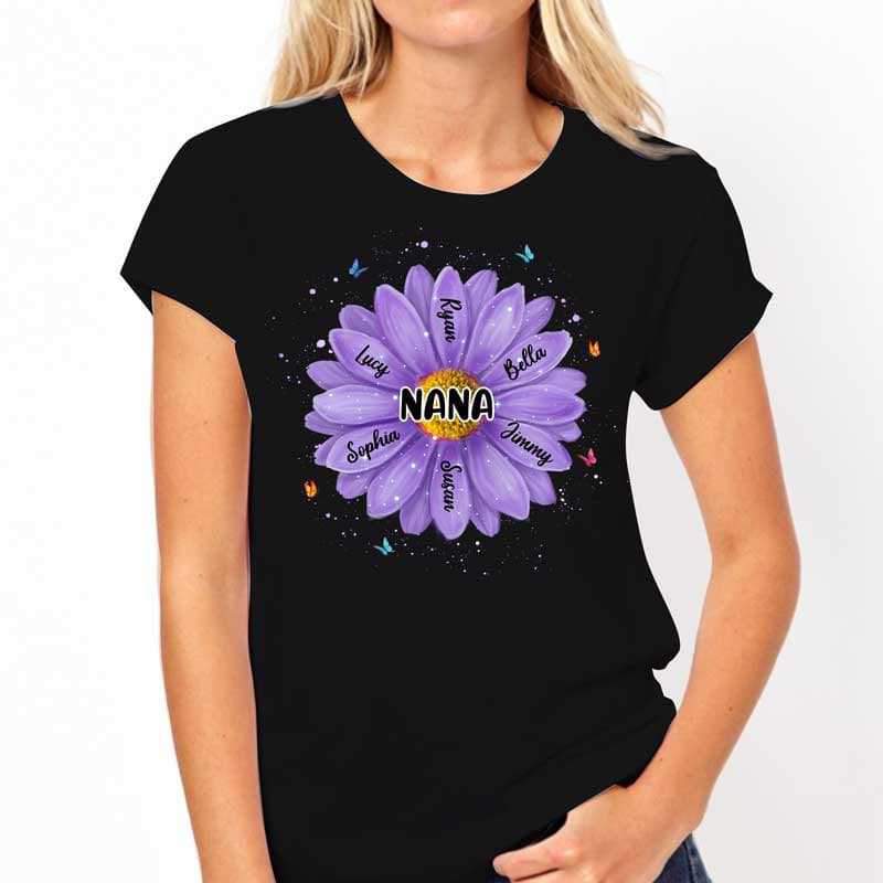 Apparel Grandma Flower Painting Grandkids Names Personalized Shirt