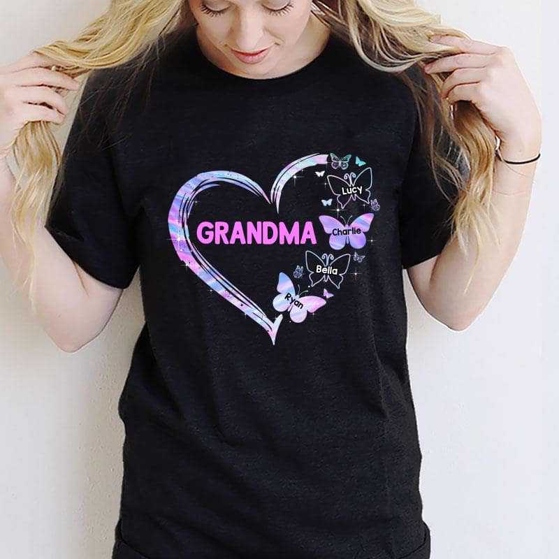 Apparel Grandma Galaxy Butterfly Heart Personalized Shirt