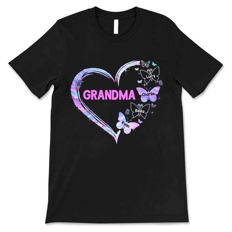 Apparel Grandma Galaxy Butterfly Heart Personalized Shirt