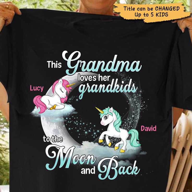 Apparel Grandma Loves Grandkids Unicorn Personalized Shirt Classic Tee / Black Classic Tee / S