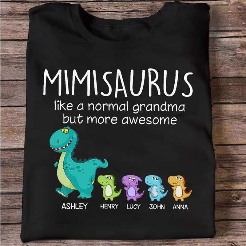 Apparel Grandmasaurus And Kids Personalized Dark Shirt (version 1-10 Kids) Classic Tee / Black Classic Tee / S