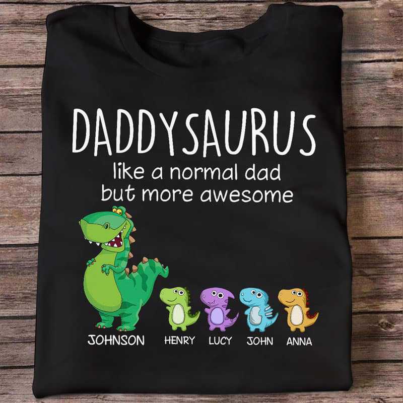Apparel Grandpasaurus And Kids Personalized Shirt (Dark Shirt) (1-10) Classic Tee / Black Classic Tee / S