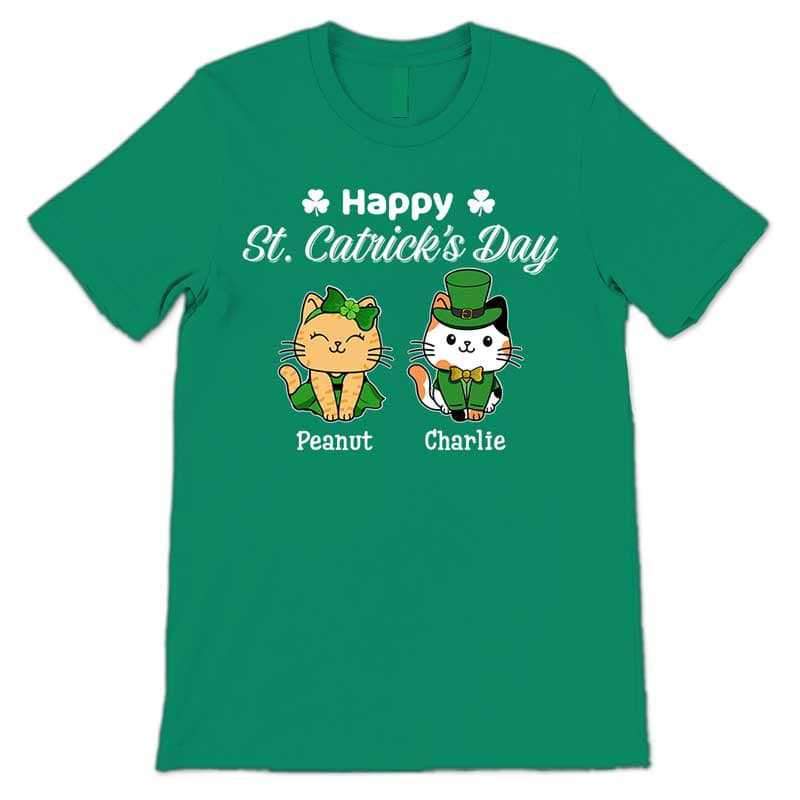Apparel Happy St Catrick‘s Day Sitting Cat Personalized Shirt