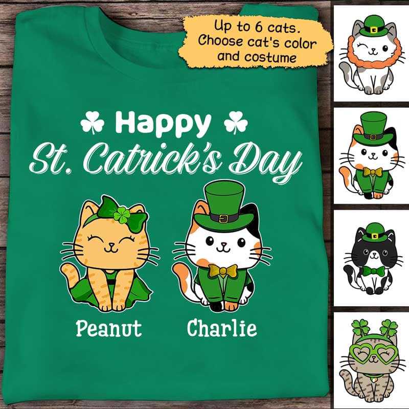 Apparel Happy St Catrick‘s Day Sitting Cat Personalized Shirt Classic Tee / Kelly Classic Tee / S