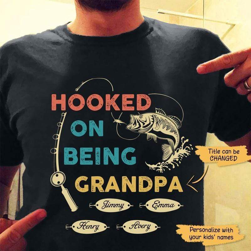 Apparel Hooked By Being Fishing Personalized Shirt Classic Tee / Black Classic Tee / S