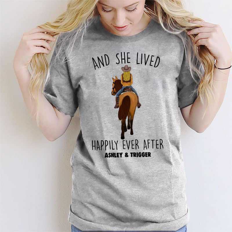 Apparel Horse Girl Back View Lived Happily Personalized Shirt