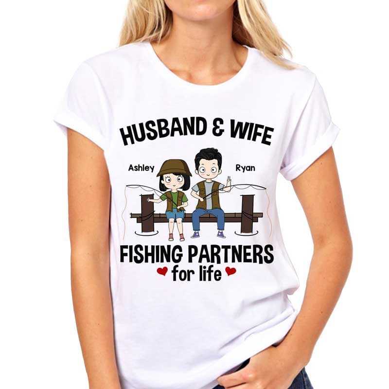Apparel Husband And Wife Fishing Partners For Life Chibi Couple Personalized Shirt