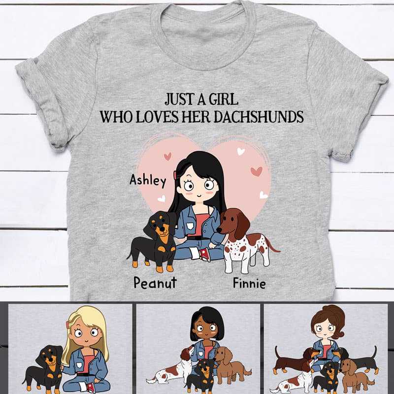 Apparel Just A Girl Loves Dachshunds Personalized Shirt Sweatshirt / Light Pink Sweatshirt / 3XL