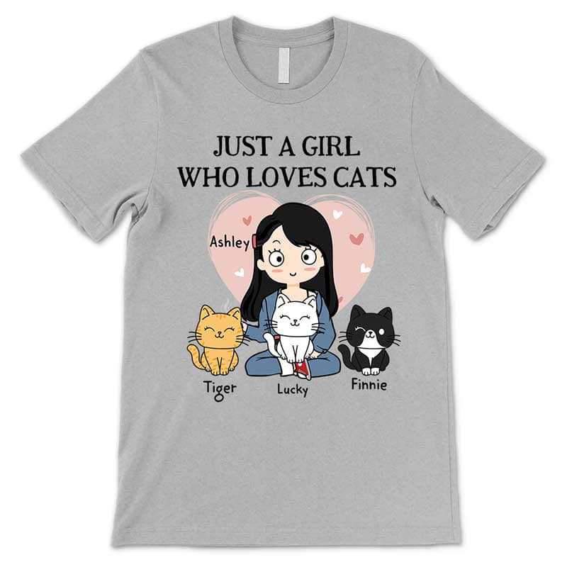 Apparel Just A Girl Who Love Cats Chibi Sitting Cat Personalized Shirt
