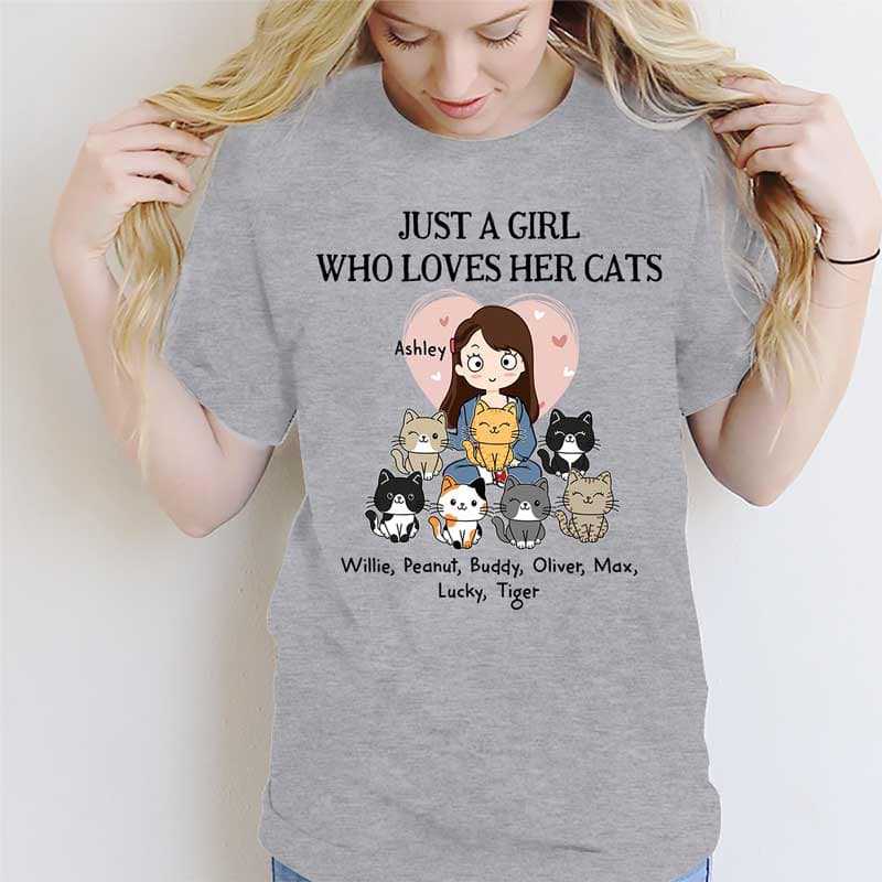 Apparel Just A Girl Who Loves Her Cats 6-9 Cats Personalized Shirt