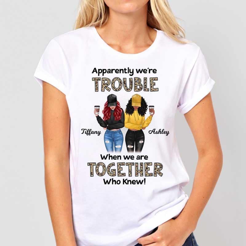 Apparel Leopard We're Trouble Besties Front View Personalized Shirt