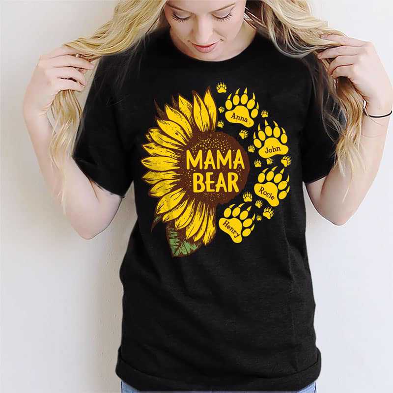 Apparel Mama Bear Paws Sunflower Personalized Shirt