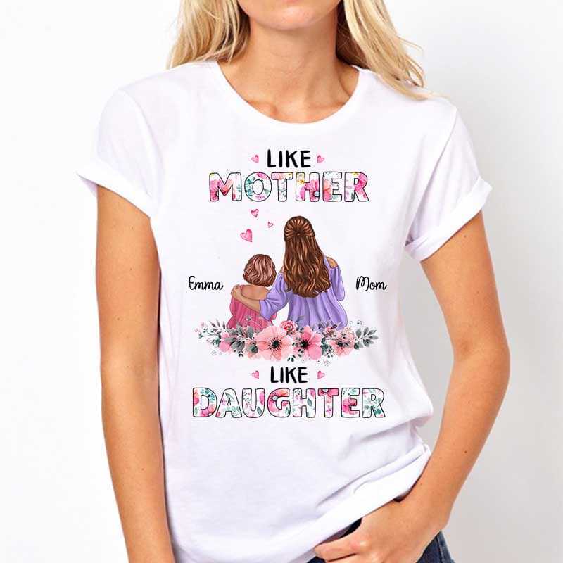 Apparel Mom And Little Daughter Floral Personalized Shirt