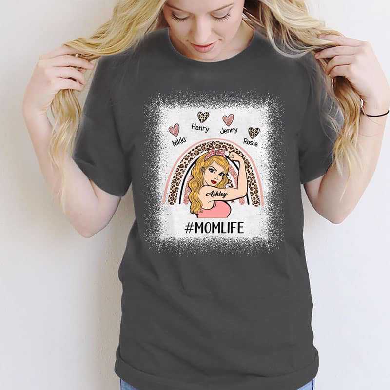 Apparel Mom Life Strong Woman Rainbow Personalized Shirt (Not Real Glitter)