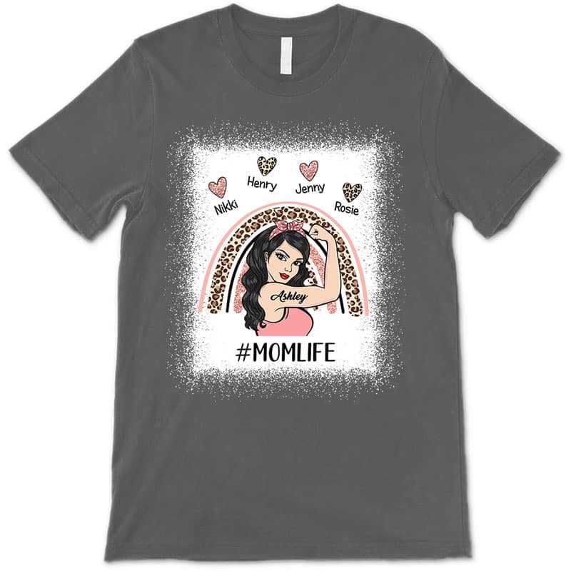 Apparel Mom Life Strong Woman Rainbow Personalized Shirt (Not Real Glitter)