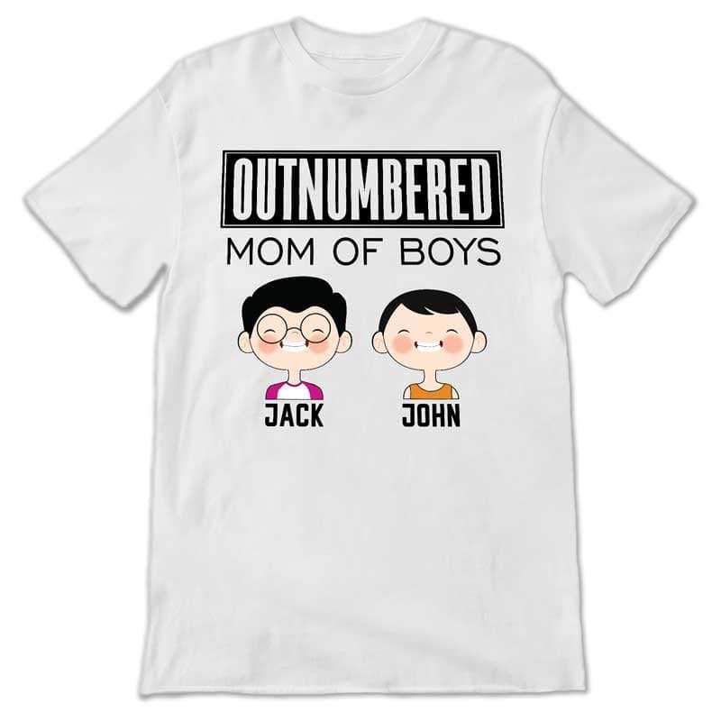 Apparel Mom Of Boys Dad Of Girls Outnumbered Kids Face Personalized Shirt