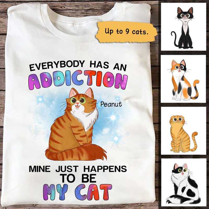 Apparel My Addiction Is My Cats Personalized Shirt Classic Tee / White Classic Tee / S