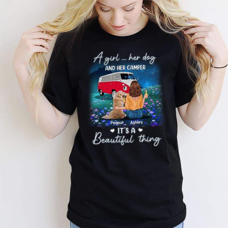Apparel Night Field A Girl Her Dogs Her Camper Personalized Shirt