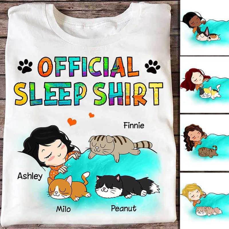Apparel Official Sleep Shirt Cats Personalized Shirt Classic Tee / White Classic Tee / S