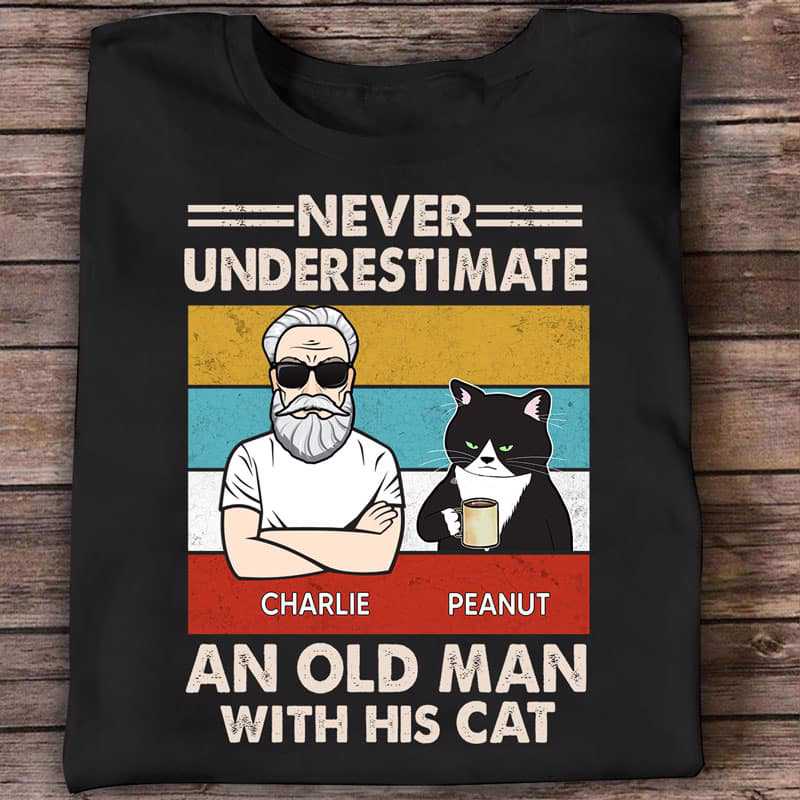 Apparel Old Man Grumpy Cat Retro Personalized Shirt Classic Tee / Black Classic Tee / S