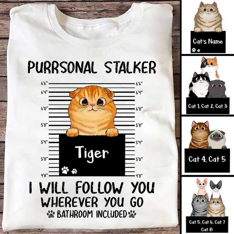 Apparel Peeking Cat Purrsonal Stalker Personalized Shirt Classic Tee / White Classic Tee / S