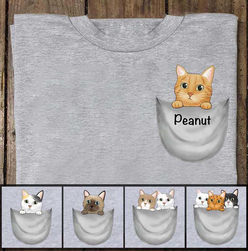 Apparel Peeking Cats Pocket Personalized Shirt Classic Tee / Ash Classic Tee / S