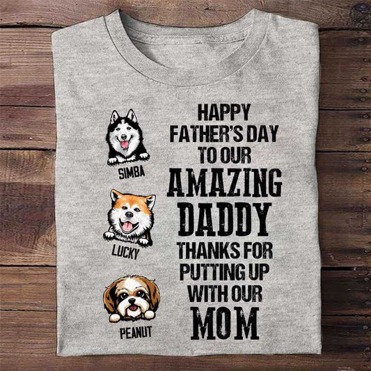 Apparel Peeking Dogs Happy Father‘s Day Personalized Shirt Classic Tee / Ash Classic Tee / S