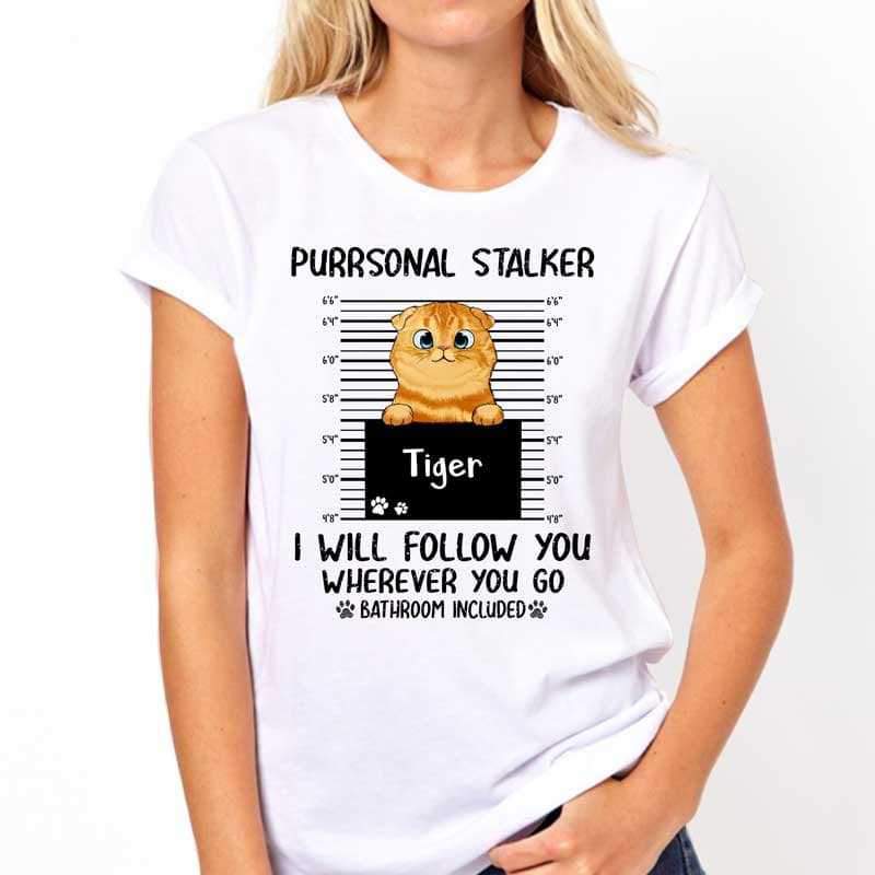 Apparel Purrsonal Stalker Peeking Fluffy Cat Personalized Shirt