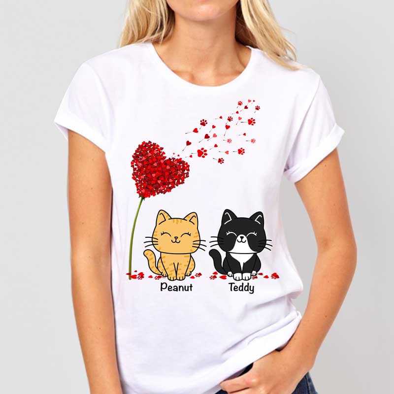 Apparel Red Heart Dandelion Cat Mom Personalized Shirt