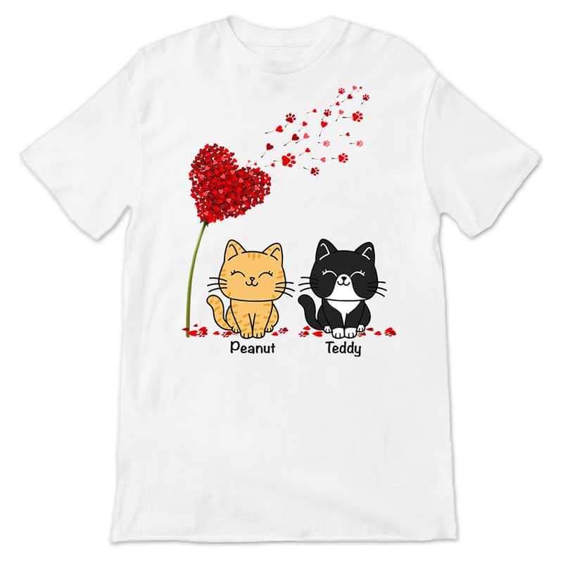 Apparel Red Heart Dandelion Cat Mom Personalized Shirt