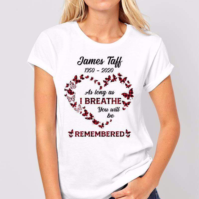 Apparel Red Plaid Butterflies Heart Memorial Personalized Shirt