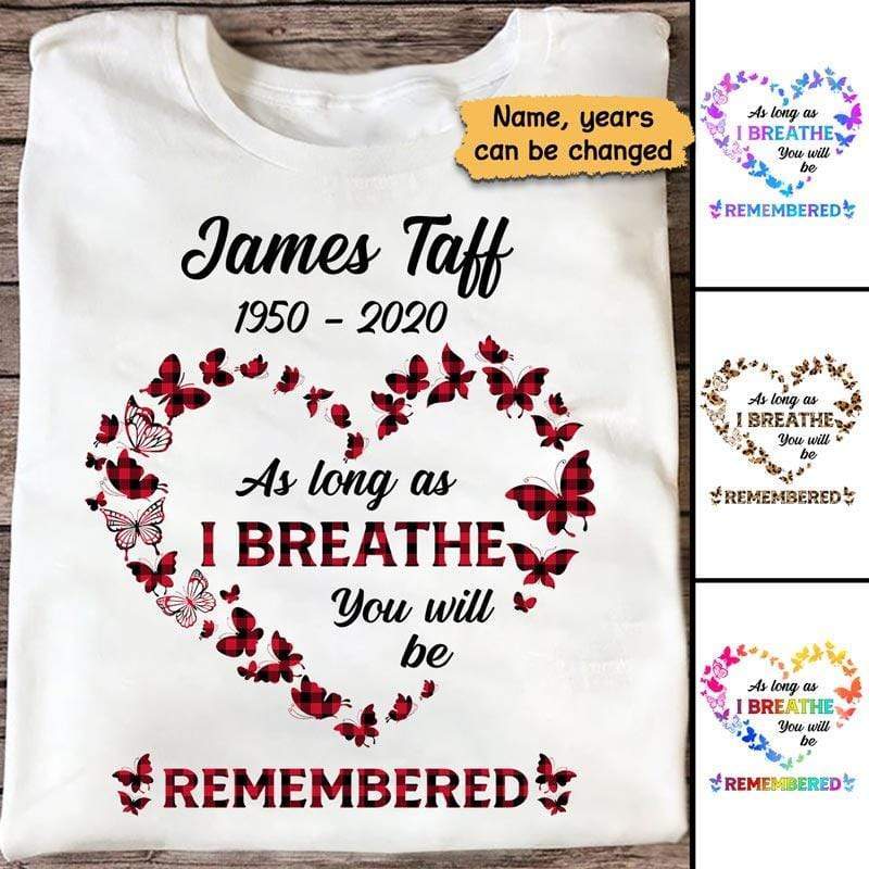Apparel Red Plaid Butterflies Heart Memorial Personalized Shirt Classic Tee / White Classic Tee / S