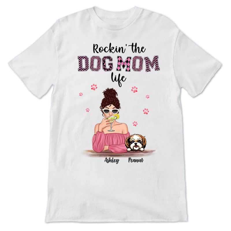 Apparel Rockin‘ Dog Mom Life Pink Patterned Cocktail Girl Personalized Shirt