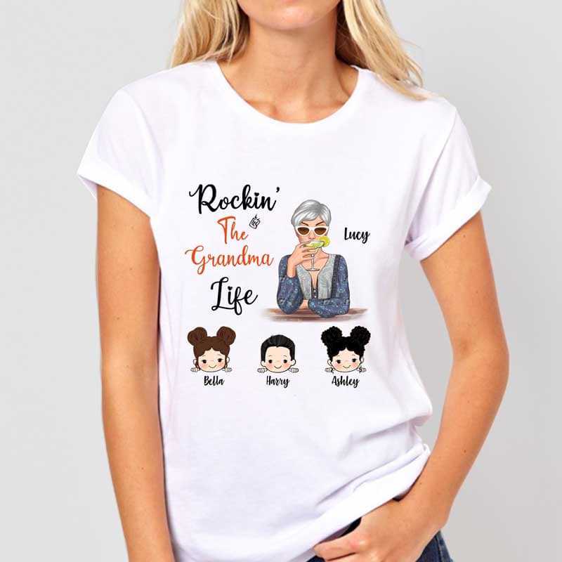 Apparel Rockin‘ The Mom Grandma Life Peeking Kids Cocktail Girl Personalized Shirt